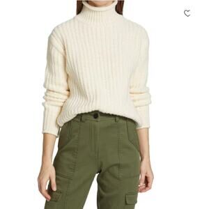 Barbour Sweater Womens 10 Rockcliffe Chunky Rib Knit Turtleneck Aran Cream Chic